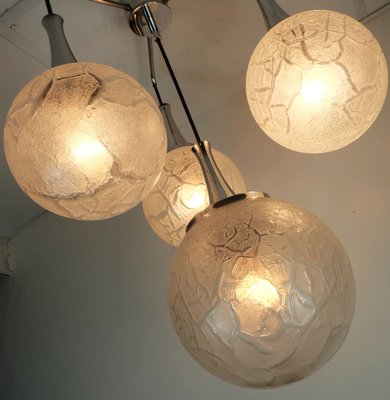 Mid-Century Modern Four-Light Pendant Lamp in Glass and Chrome