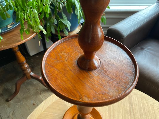 Vintage English Turned Wood 2 Tier Smokers Stand with Bakelite