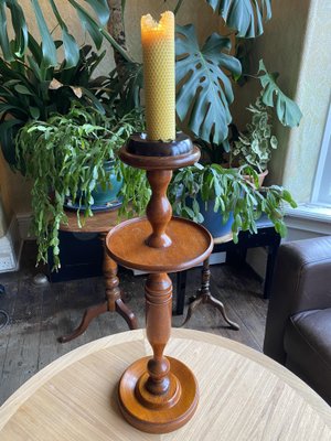 Vintage English Turned Wood 2 Tier Smokers Stand with Bakelite