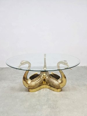 Vintage Hollywood Regency Brass Swan Coffee Table, 1970s for sale 