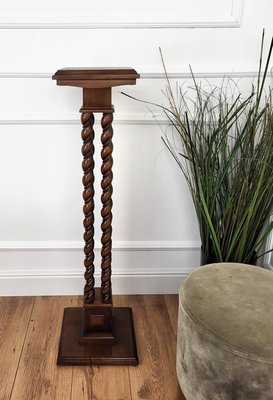 Mid-Century Italian Walnut Barley Twist Turned Pedestal Plant