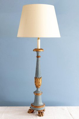 French Painted Wood Candlestick Table Lamp 19th Century