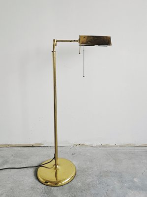 Mid-Century Modern Adjustable Brass Swing Arm Floor Lamp