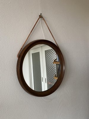 Mid-Century Scandinavian Round Wenge Wood Mirror with