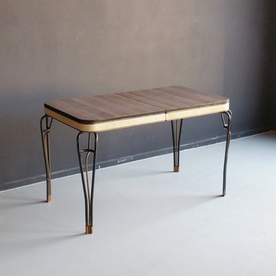 Mid Century Formica And Vinyl Table With Wrought Iron Legs 1960s