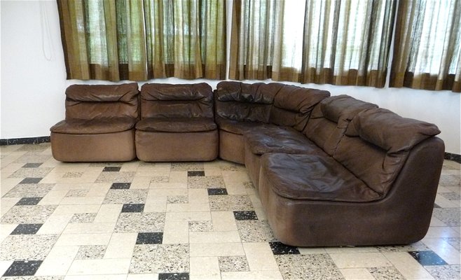 Curved Sectional Corner Leather Sofa By Friedrich Hill For Walter Knoll 1970s