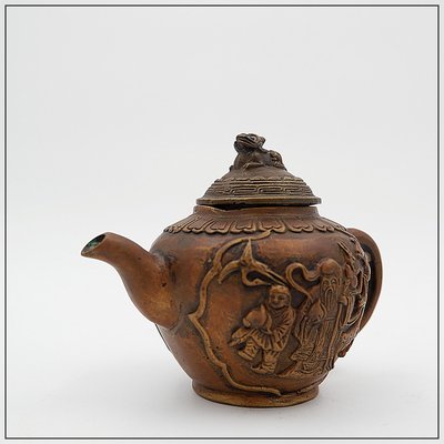 Antique Chinese Bronze Daoist Figure on Small Teapot, 1930s for