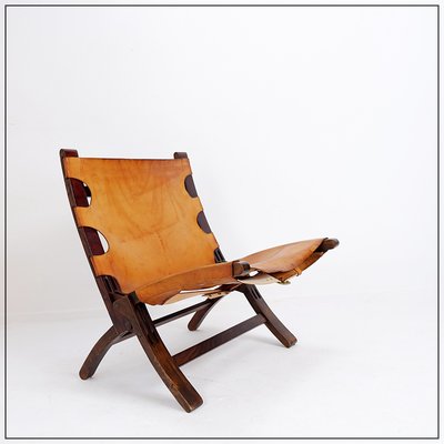 Mid-Century Leather and Wooden Folding Chair by Børge Mogensen