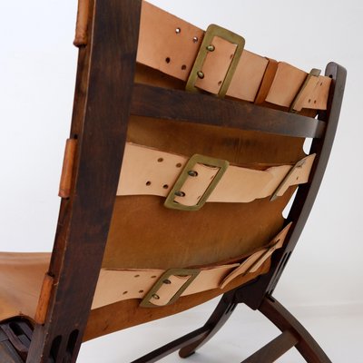 Mid-Century Leather and Wooden Folding Chair by Børge Mogensen