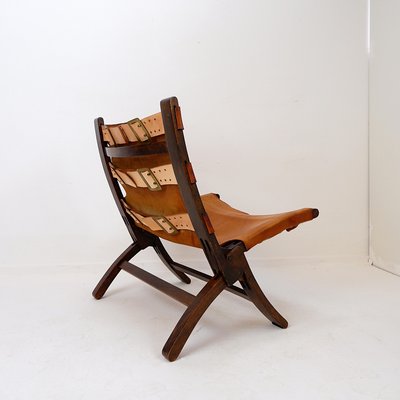 Mid-Century Leather and Wooden Folding Chair by Børge Mogensen
