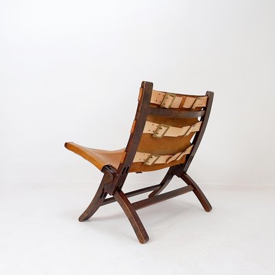 Mid-Century Leather and Wooden Folding Chair by Børge Mogensen