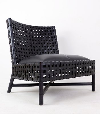 Set of Black Woven Leather Lounge Chairs for sale at Pamono