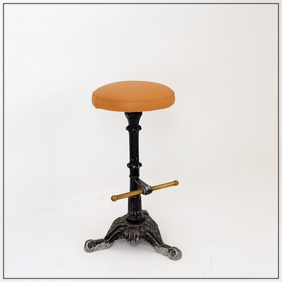 Vintage Cast Iron Bar Stool in Leather 1900s for sale at Pamono