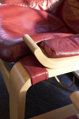 Set of Swedish Kroken Leather Lounge Chairs and Stools by Åke
