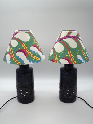 Stoneware Table Lamps with Josef Franks Shades by Olle Alberius