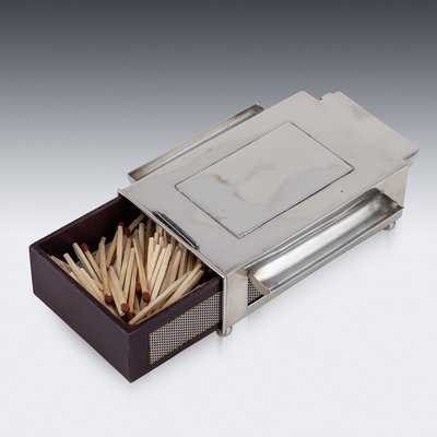 Antique Edwardian Silver Table Matchbox Holder, 1907 for sale at