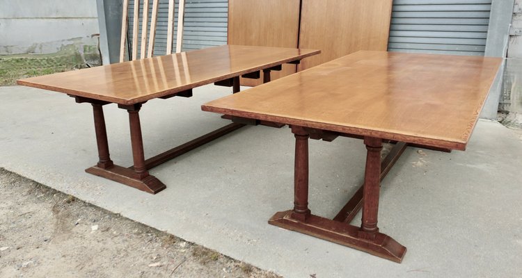 Arts Crafts 30 Seater Oak Banqueting Table 1930s Set of 12 for sale at Pamono