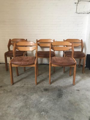 Sculptural Oak and Leather Dining France, 1960s, Set of