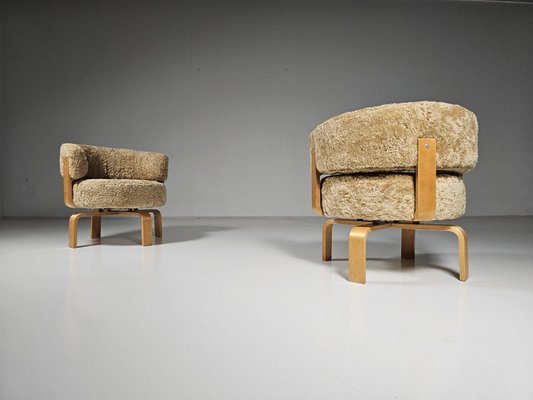 Vintage Fridene Swivel Armchairs in Shearling Lambswool by Carina Bengs for Ikea 2004 Set of 2 for sale at Pamono