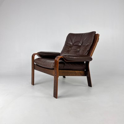 Mid Century Scandinavian Leather and Bentwood Lounge Chair 1960s