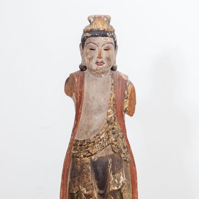 A Pair of Mid 19th Century Chinese Wood Carved Guanyins A Pair of Mid 19th Century Chinese Wood Carved Guanyins