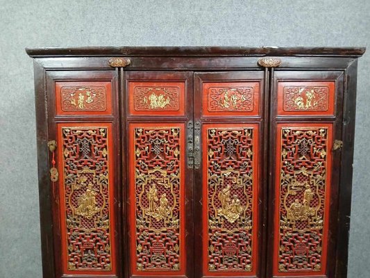Red Lacquer Chinese Cabinet - Late 19thC Red Lacquer Chinese Cabinet - Late 19thC