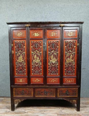 Red Lacquer Chinese Cabinet - Late 19thC Red Lacquer Chinese Cabinet - Late 19thC