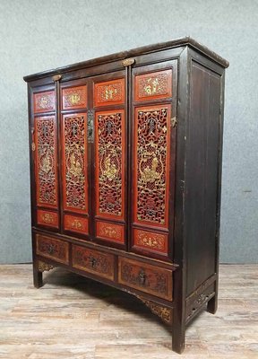 Red Lacquer Chinese Cabinet - Late 19thC Red Lacquer Chinese Cabinet - Late 19thC