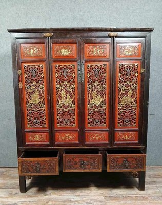 Red Lacquer Chinese Cabinet - Late 19thC Red Lacquer Chinese Cabinet - Late 19thC