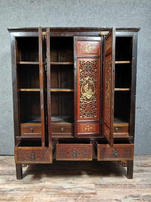 Red Lacquer Chinese Cabinet - Late 19thC Red Lacquer Chinese Cabinet - Late 19thC