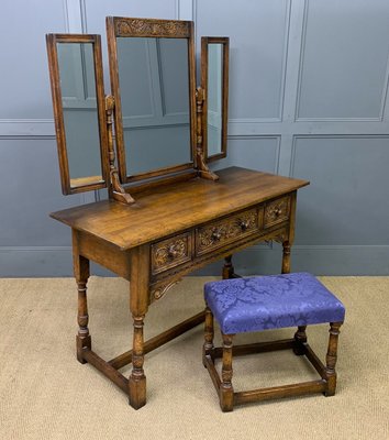 Vintage Oak Dressing Table and Stool 1930 Set of 2