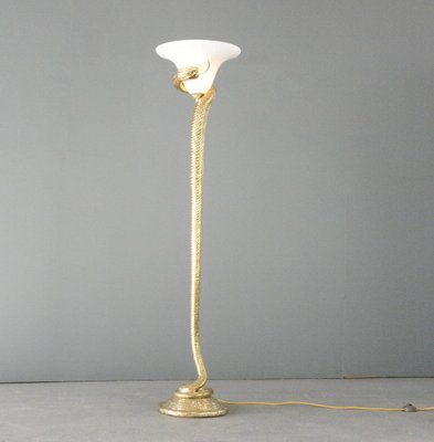 Chandelier Serpent Bronze Doré – Pied Serpent – 1 Flamme – Vintage 1950 – Allemagne