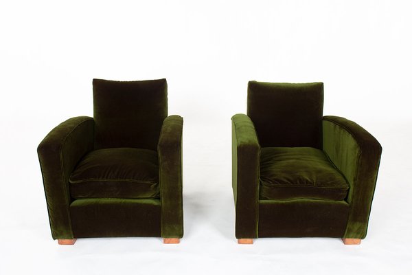 Vintage Art Deco Chairs in Velvet and Oak 1930 Set of 2 for sale at Pamono