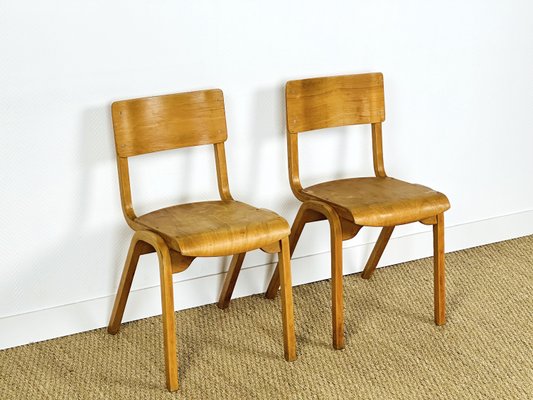 Vintage School Chairs in Beech 1960 Set of 2 for sale at Pamono