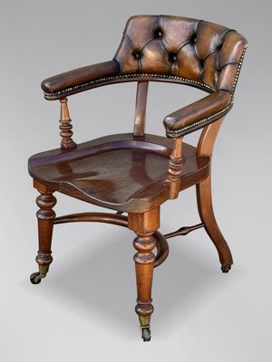 19th Century Victorian Mahogany & Leather Desk Chair, 1880s for