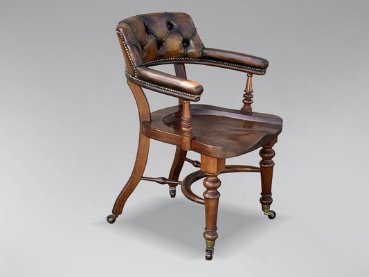 19th Century Victorian Mahogany & Leather Desk Chair, 1880s for