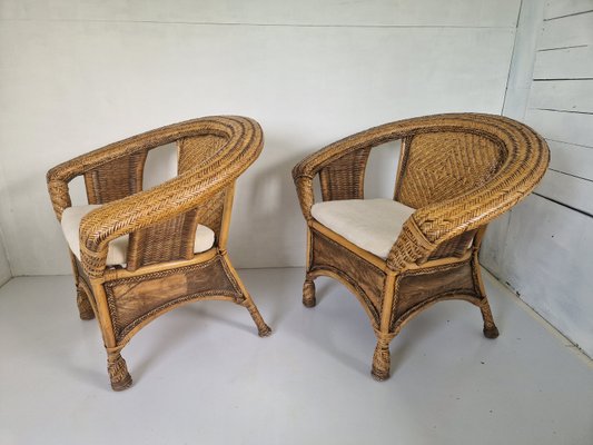 Colonial Woven Rattan Chairs 1990s Set of 2