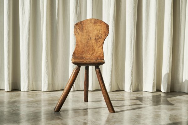 Antique Wabi Sabi Carved Tripod Side Chair for sale at Pamono