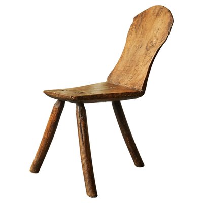 Antique Wabi Sabi Carved Tripod Side Chair for sale at Pamono