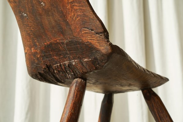 Antique Wabi Sabi Carved Tripod Side Chair for sale at Pamono
