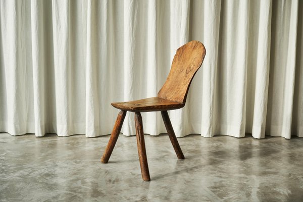 Antique Wabi Sabi Carved Tripod Side Chair for sale at Pamono