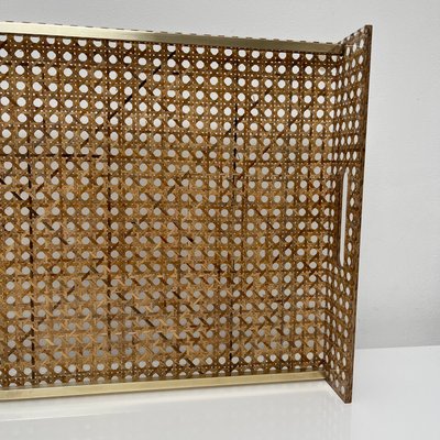 Serving Tray in Acrylic Glass, Cannage & Brass in the style of