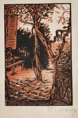 木版画 2012729510 Joe woodcut 丈 Pierre-Eugène Vibert, Forest, Woodcut Print on Paper, 20th Century