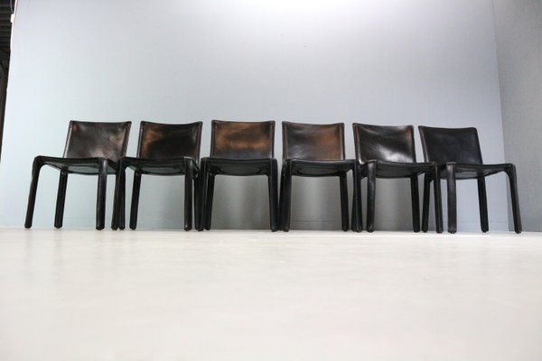 Cab-412 Black Leather Chairs attributed to Mario Bellini for