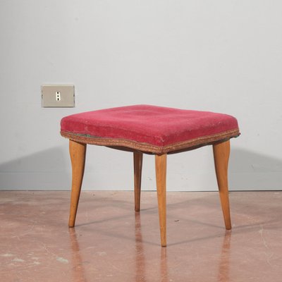 Vintage Stool in Red Velvet, 1950