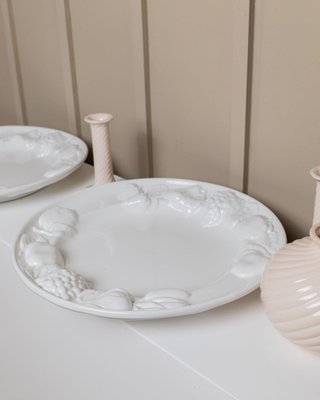 Vintage Ceramic Plates in White Glaze with Fruit Relief, Italy, 1980s