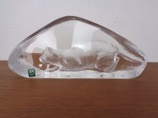Escultura de gato grande de cristal de Mats Jonasson para Maler As