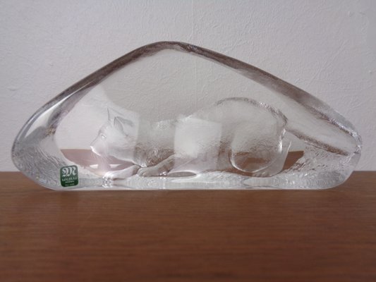 Large Crystal Glass Cat Sculpture by Mats Jonasson for Maler As