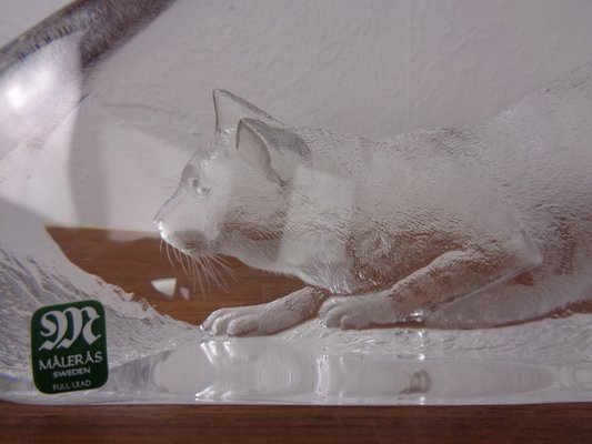 Large Crystal Glass Cat Sculpture by Mats Jonasson for Maler As