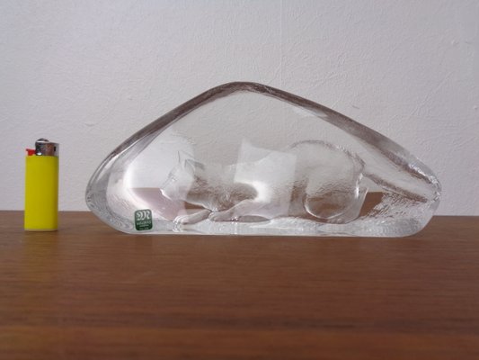 Large Crystal Glass Cat Sculpture by Mats Jonasson for Maler As